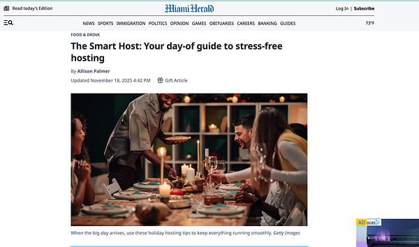 An article from the Miami Herald featuring a guide on stress-free hosting.