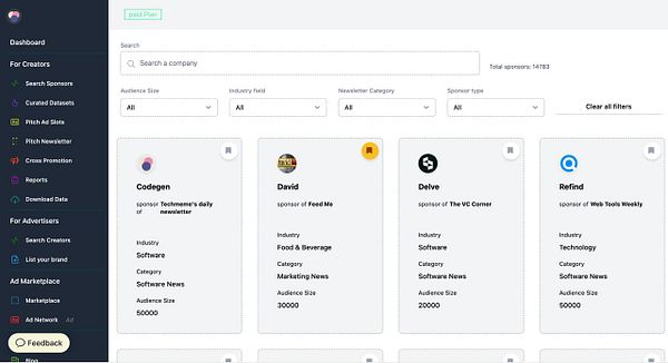 The image displays a dashboard interface for managing sponsors and watchlists.