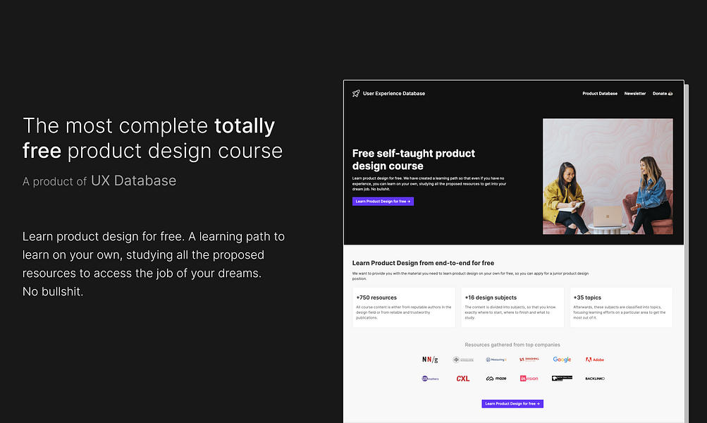 The Free Product Design Course by UXDB