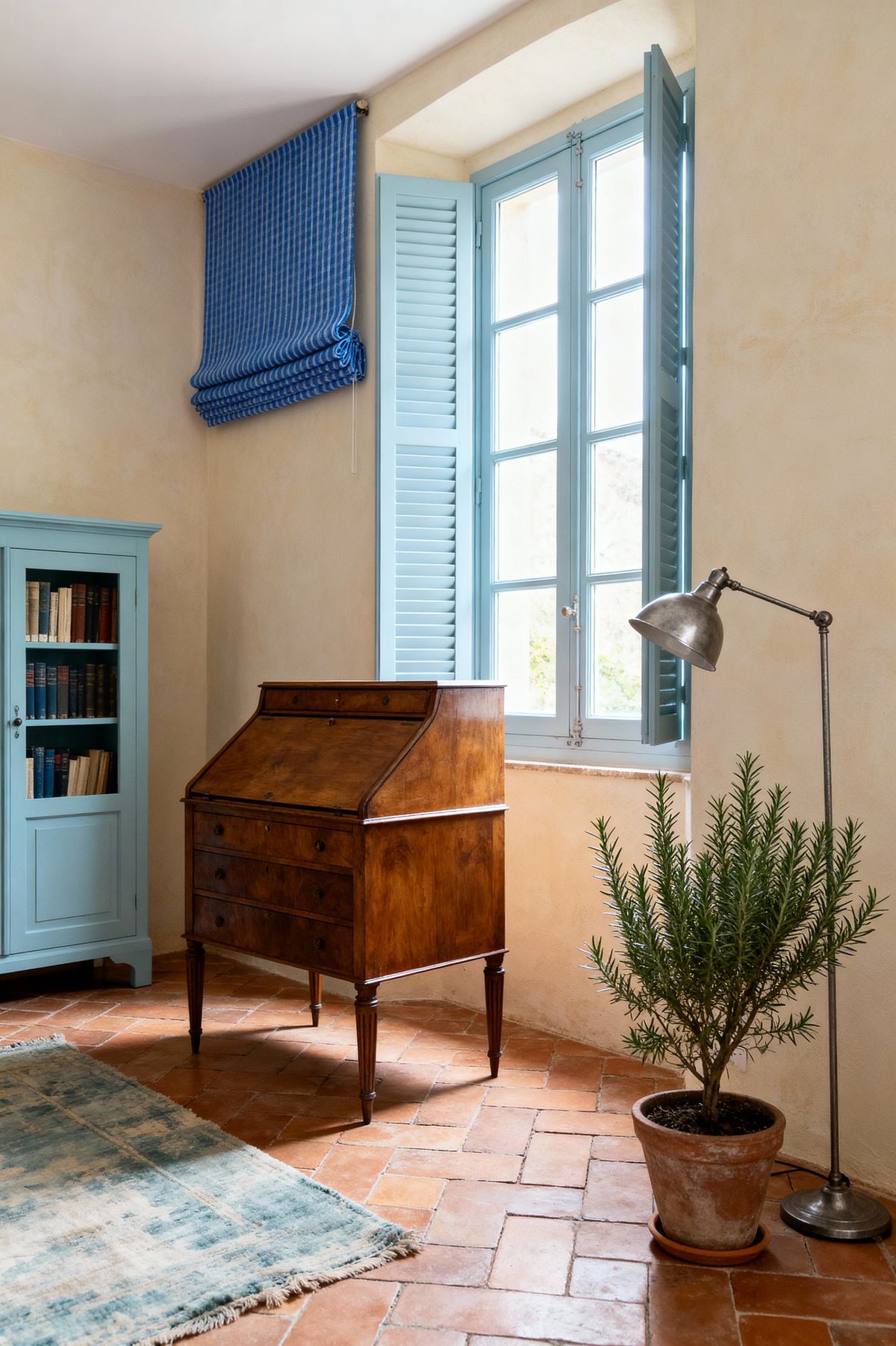Room AI – French Country Office with Blue Shutters and Terracotta