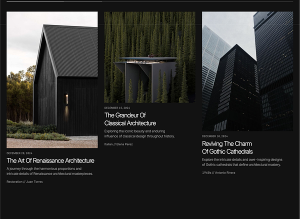 The image features a sleek, modern layout showcasing architectural themes and events.
