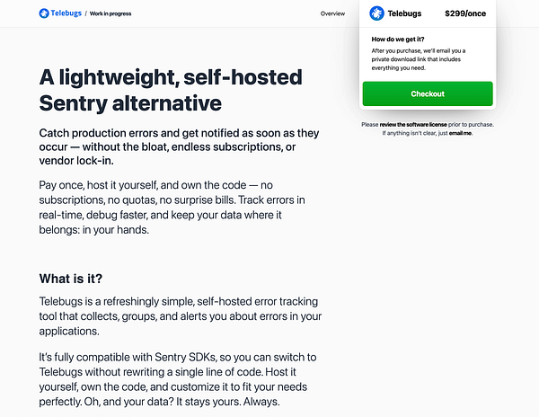 The image displays the updated landing page for Telebugs, highlighting its features and pricing.