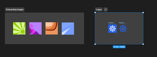 The image displays a Figma interface showcasing onboarding images and logos.