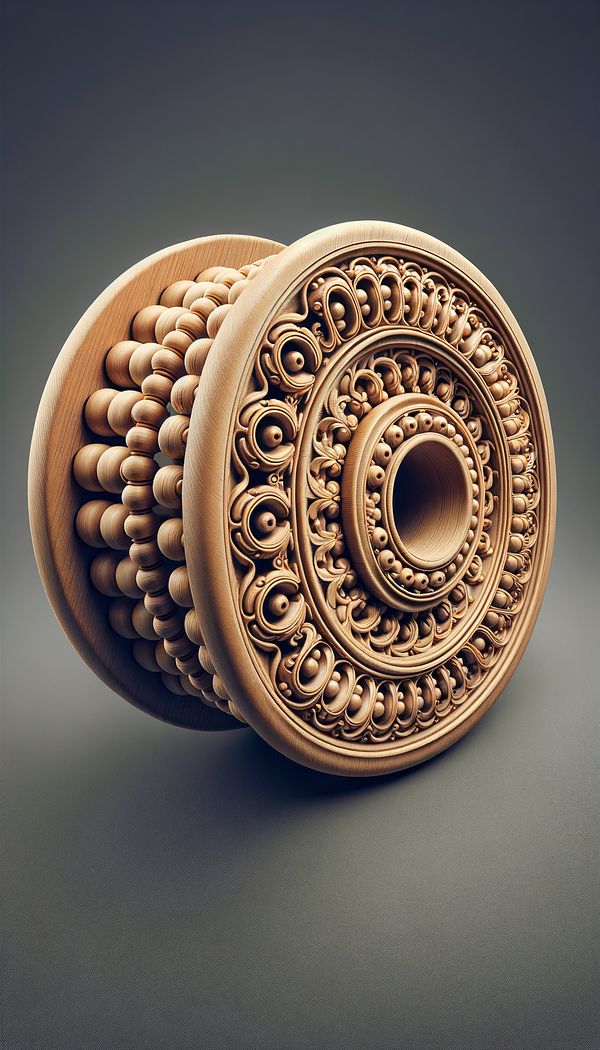 A close-up image of a wooden Spool Bead molding detailing the round beads lined up next to each other, emphasizing its intricate design and craftsmanship.