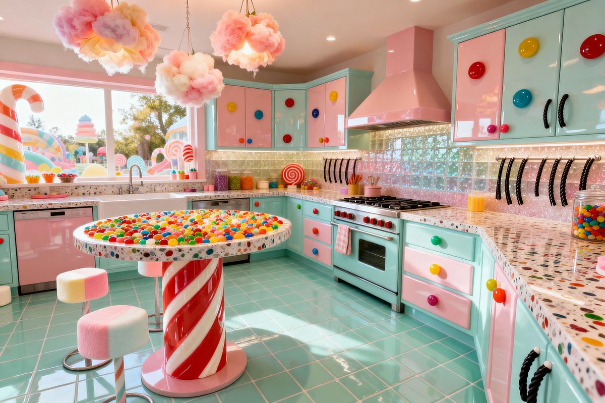 Room AI – Pastel Candy Land Kitchen with Terrazzo and Gumballs