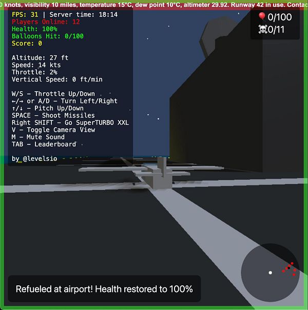 A gaming interface displaying flight simulation controls and status information.
