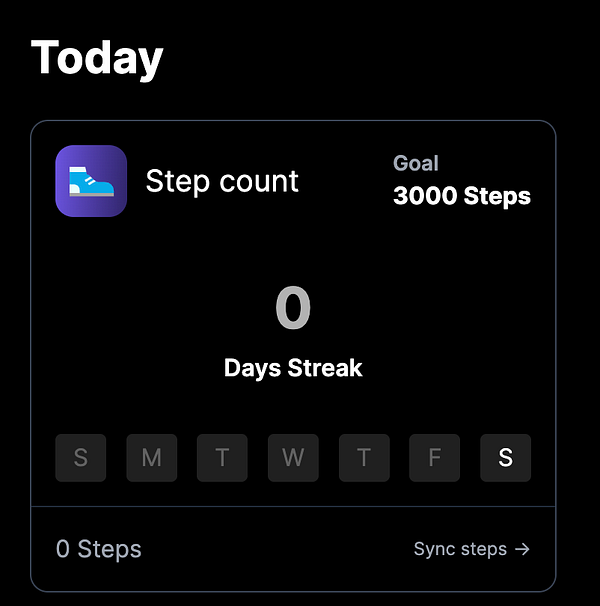 The image displays a step count interface from a web app with a sync option.