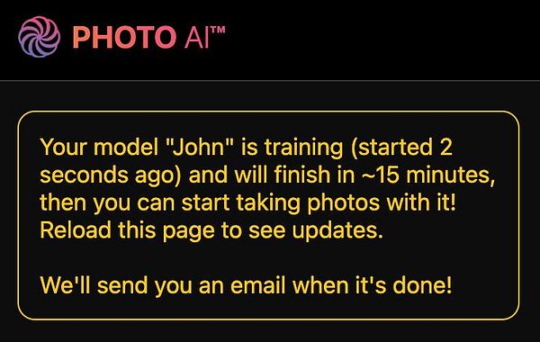 The image displays a user interface for a training model in a photo AI application.