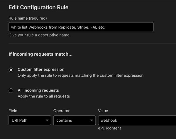 The image displays a configuration interface for setting up a whitelist for webhooks.