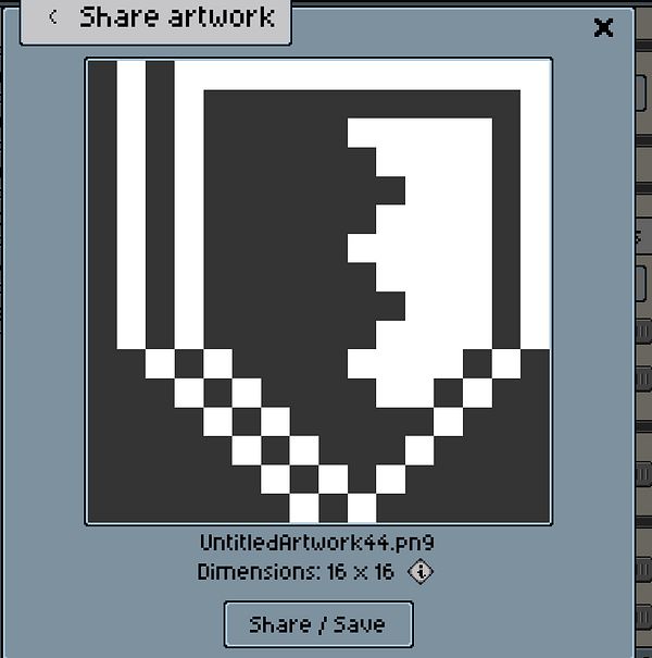 A pixel art representation of a shield displayed in a sharing interface.
