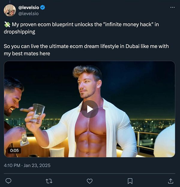 A social media post featuring two men enjoying a luxurious lifestyle in Dubai.