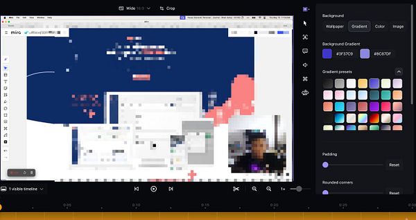 The image displays a digital workspace featuring a video editing interface with various design elements.