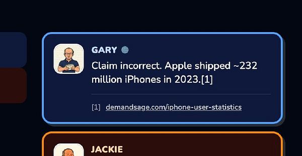 Screenshot of a social media comment with fact-check citations and a sidebar showing related comments and facts.
