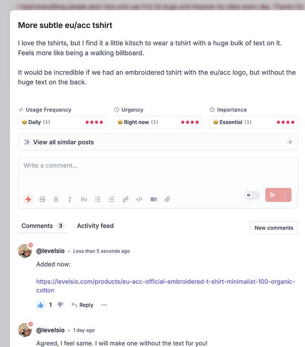The image displays a task interface discussing a minimalist t-shirt design.
