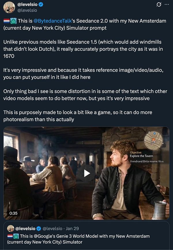 Screenshot of the New Amsterdam Simulator game on a smartphone in Seedance 2.0 mode.