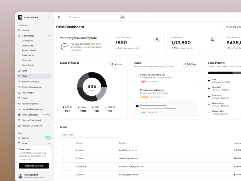 Next.js və Tailwind CSS əsaslı SHADCN UI Kit təqdim edildi