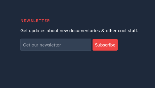 A newsletter subscription form with a dark background and a prominent subscribe button.