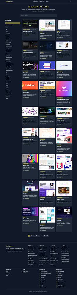 A redesigned AI directory showcasing various AI tools and resources.