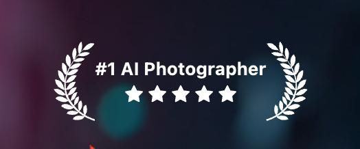#1 AI Photographer award graphic with laurel wreaths and star ratings.