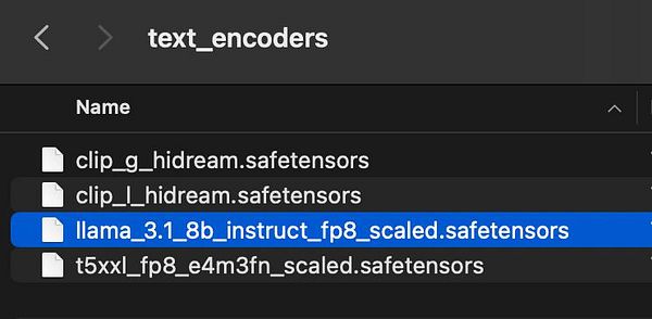 The image displays a file directory containing various model files related to text encoders.