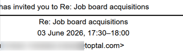 A Zoom meeting invitation interface showing details to accept a meeting with Toptal.