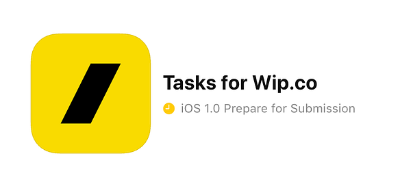 The image features the app icon and title for 'Tasks for Wip.co' along with a status message.