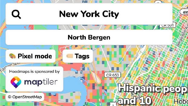 A dark-themed web application interface displaying an interactive map centered around Amsterdam with search and navigation controls.