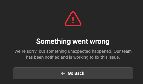A custom error page indicating a problem occurred.
