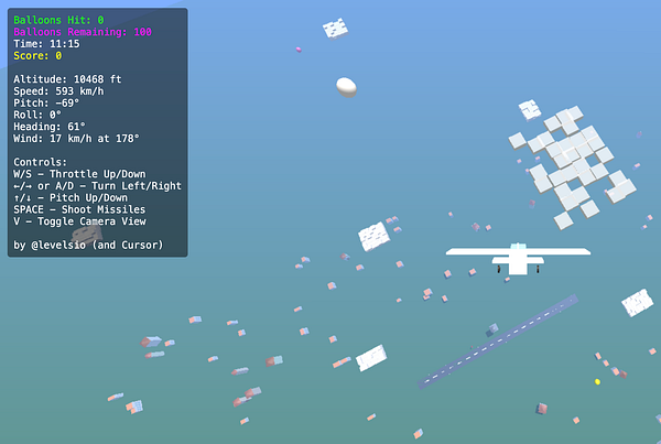 A flight simulation interface displaying gameplay statistics and controls.