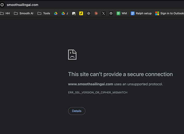 The image displays an error message indicating a secure connection issue for a website.