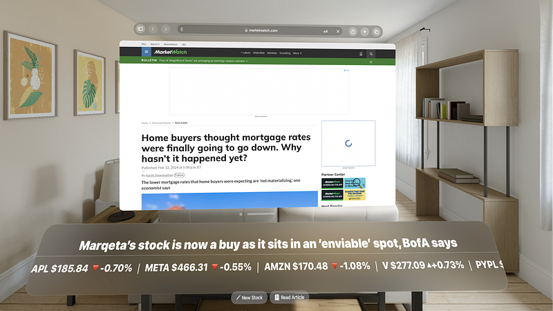 Screenshot of Stocks For Vision Pro