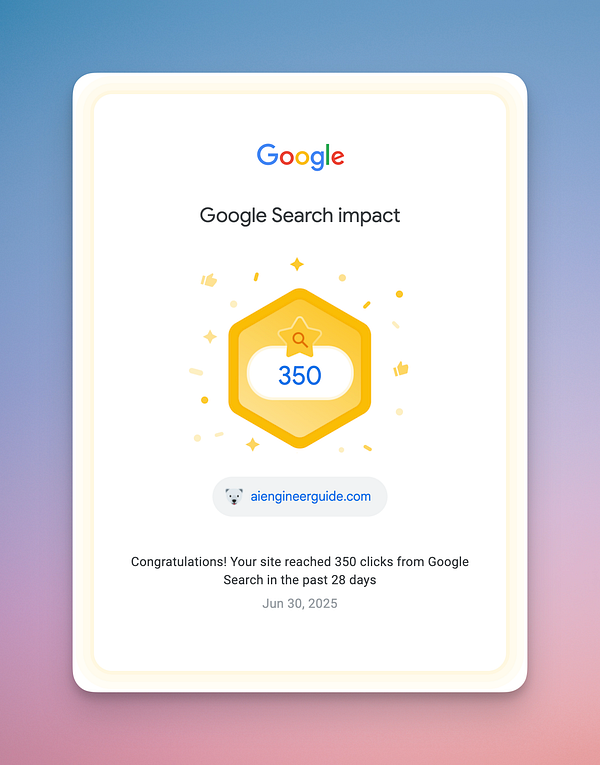 A congratulatory message from Google highlighting website performance.