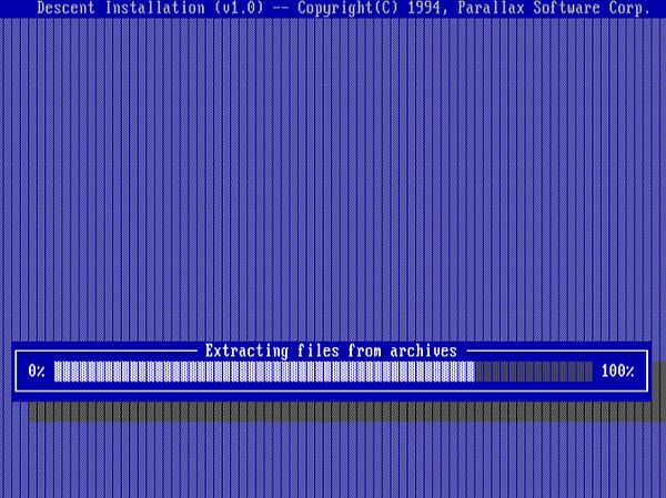 The image displays a retro installation screen for the game Descent.