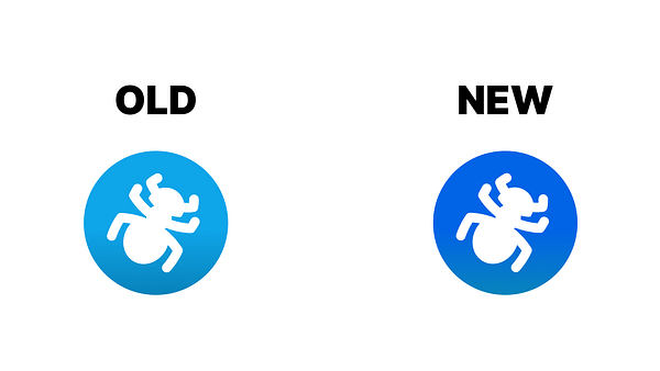 The image compares an old and a new logo for a project or product called 'telebugs'.