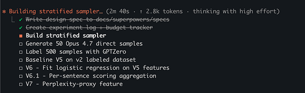 Screenshot of an AI content detector interface displaying an analysis result for a given text input.