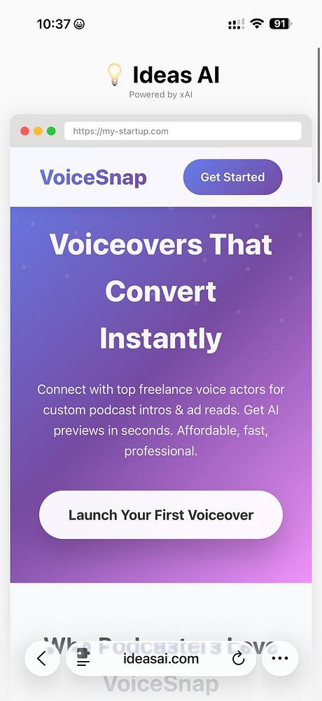 Screenshot of a user interface showing an input area for an idea, a Build this button, and an output section for AI results.