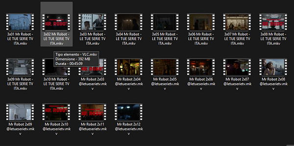 Screenshot of a file explorer window showing video files related to Mr. Robot and Superseducer 2 downloads dated 2019.
