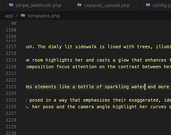 The image displays a code editor interface showing a PHP file with highlighted text.
