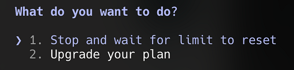 Screenshot of a conversation showing a limit reached message from Claude AI assistant.
