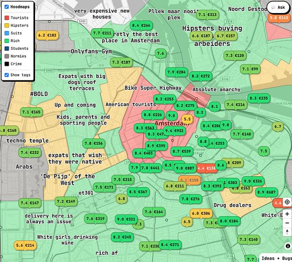 A map interface showing multiple markers labeled with hotel names, with some hotel tags overlapping and instructions to adjust their placement.