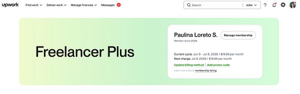 Comparison table showing Upwork subscription plans including Freelancer Plus and Connects Packages with their prices and benefits.