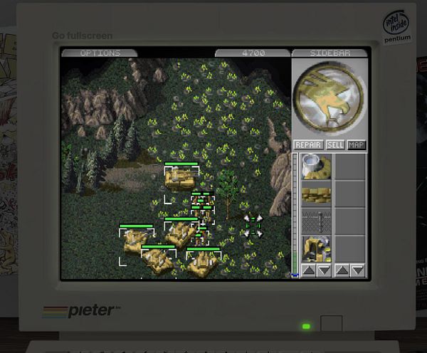 The image displays a gameplay scene from Command & Conquer 1 on a retro computer monitor.