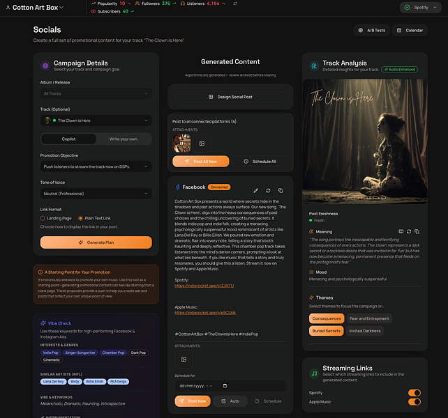 IndieRocket – Run Meta ads and release marketing from one artist-first workspace visual 2