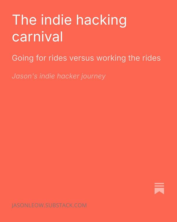 A vibrant illustration displays a carnival scene with an indie hacker theme, featuring whimsical characters and colorful tents under a sunny sky.