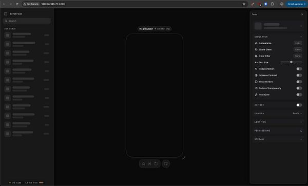 Screenshot of the iOS Simulator running an iPhone 14 Pro with the Nomads Connect app displaying a connection error.