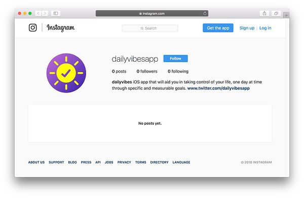 The image displays an Instagram profile page for the account 'dailyvibesapp'.