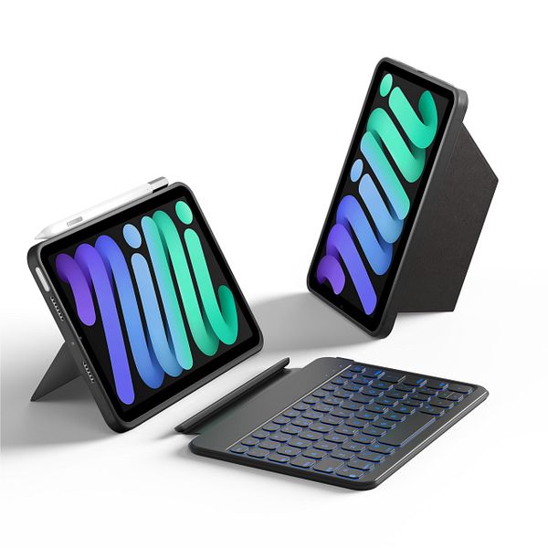 A brown leather keyboard case designed for the iPad mini displayed on a white background.