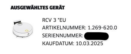 The image displays a product information screen for a vacuum robot.
