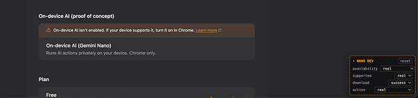 Screenshot of a small debug widget with checkboxes and labels for testing on different devices.