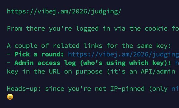 Screenshot of a website's 'HorseRider' platform showing contest interface with judge login and URL containing a judging key.